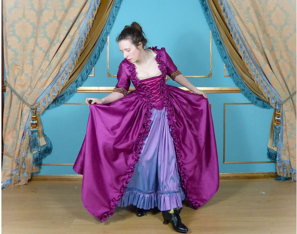 Thumbnail: Robe a la Polonaise Ruffle edge 18th century Shantung Satin Over Dress