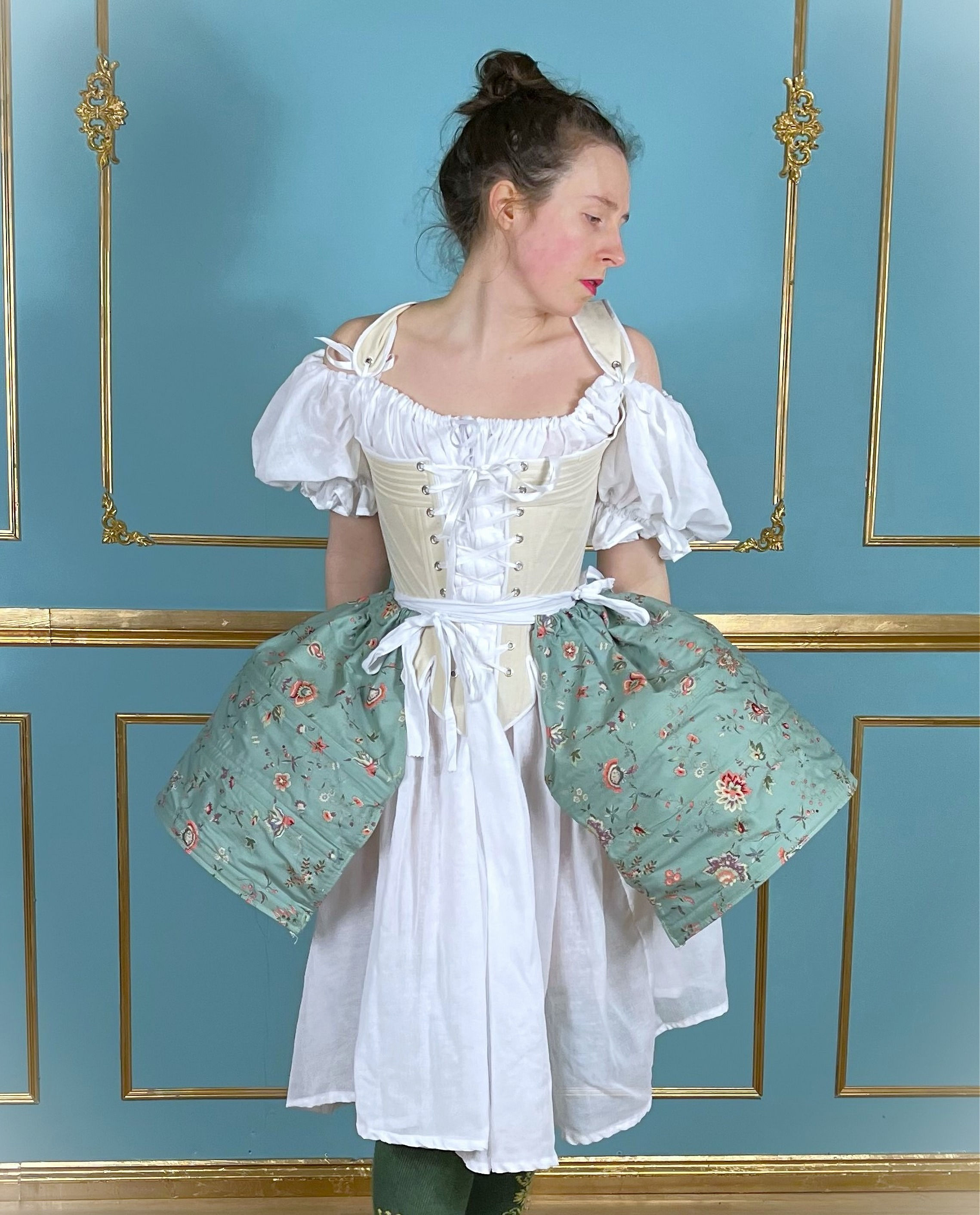 Patterned Side 18th Century Steel Boned Panniers Undergarments and Historic Dres