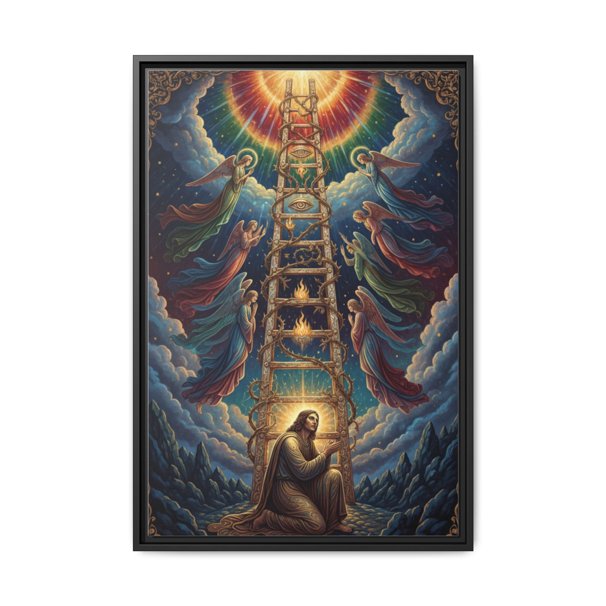 Jacob's Ladder Matte Canvas Print (Framed) — Multi-Color Geometric Wall Art