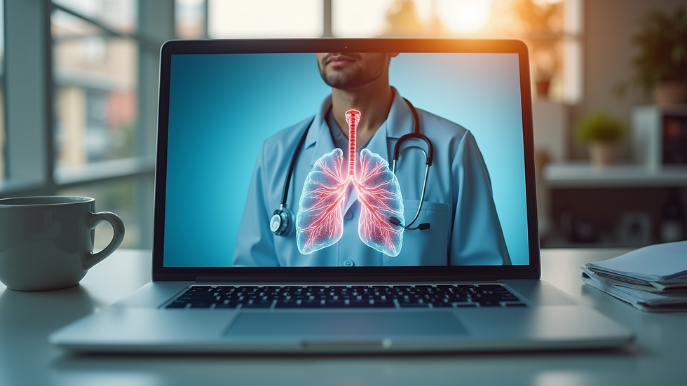 Eye-level view of a laptop displaying an online respiratory therapy course