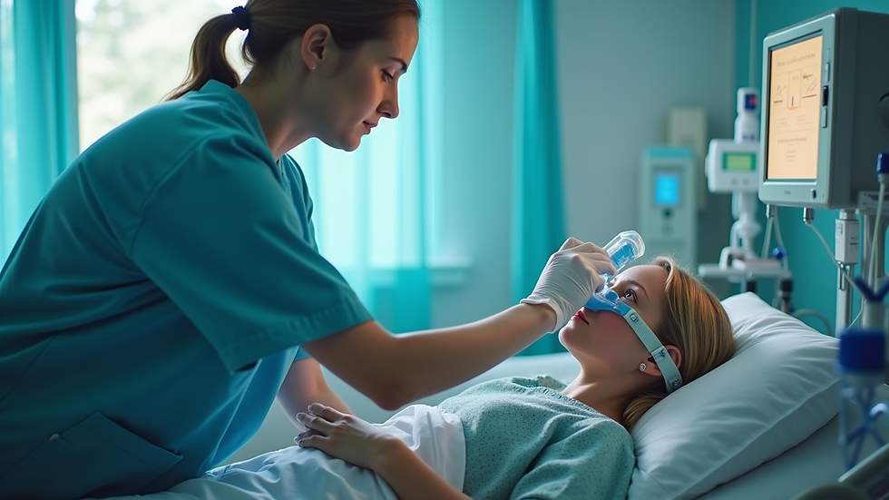 Close-up view of a respiratory therapist adjusting ventilator settings
