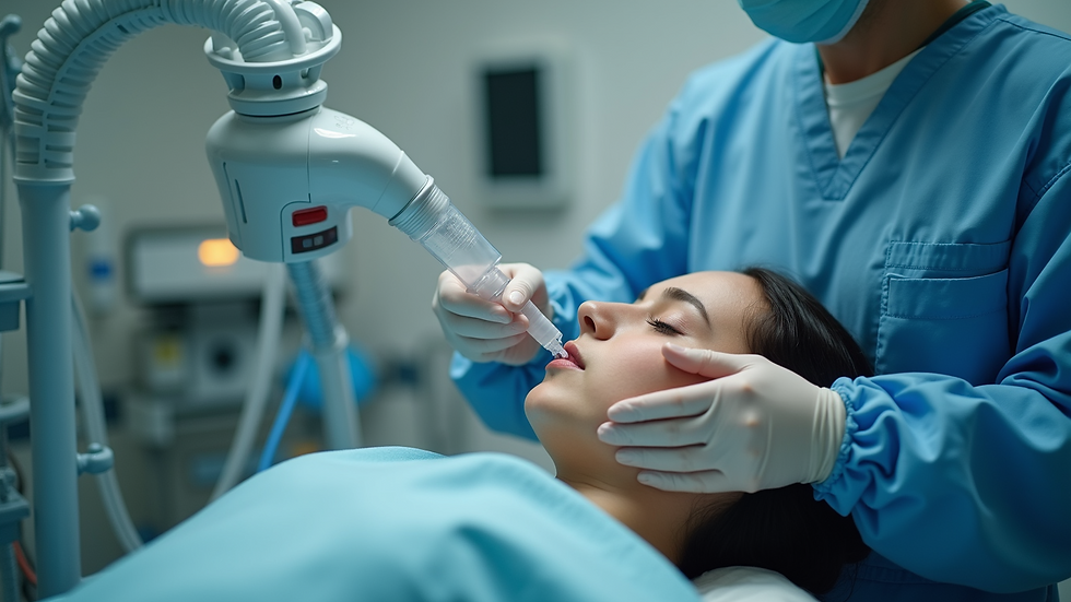 Close-up view of a respiratory therapist using a ventilator machine