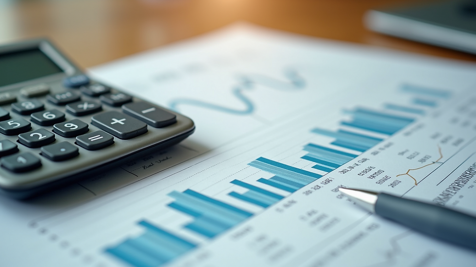High angle view of a calculator and financial documents