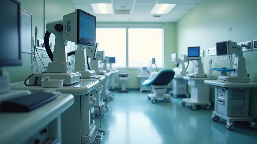 High angle view of a respiratory therapy simulation lab with ventilator equipment