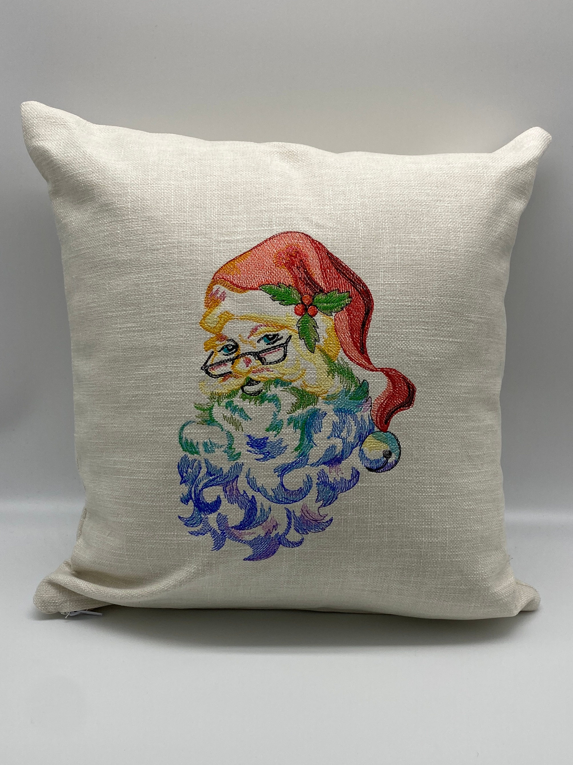 Embroidered Rainbow Santa Cushion