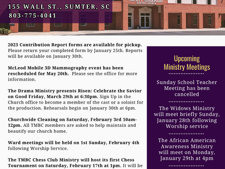 January 28th Sunday Announcements