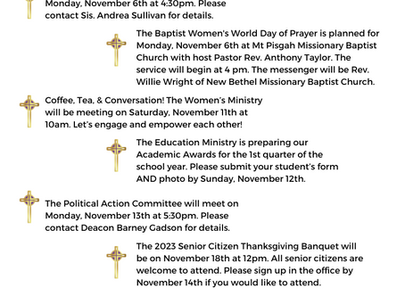 November 5, 2023 Sunday Announcements