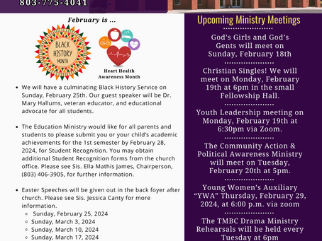 February 18th Sunday Announcements