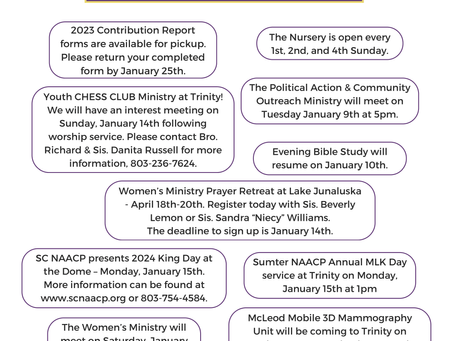 January 7th Sunday Announcements