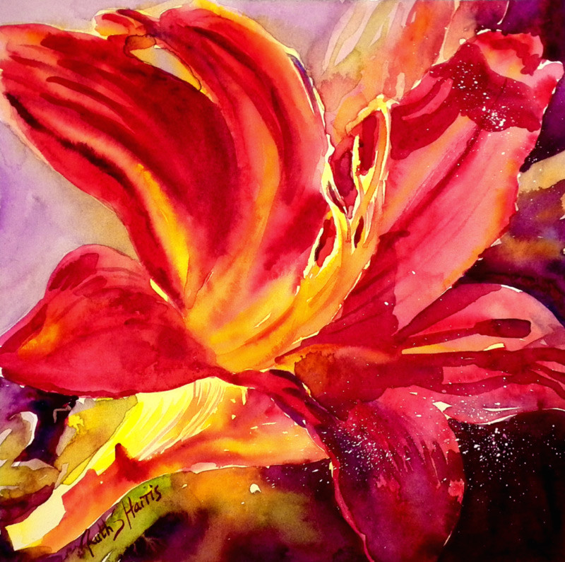 Deep Red Day Lily original watercolour painting