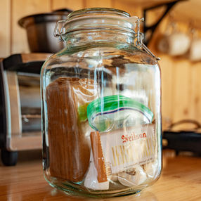S'mores ingredients in a glass jar