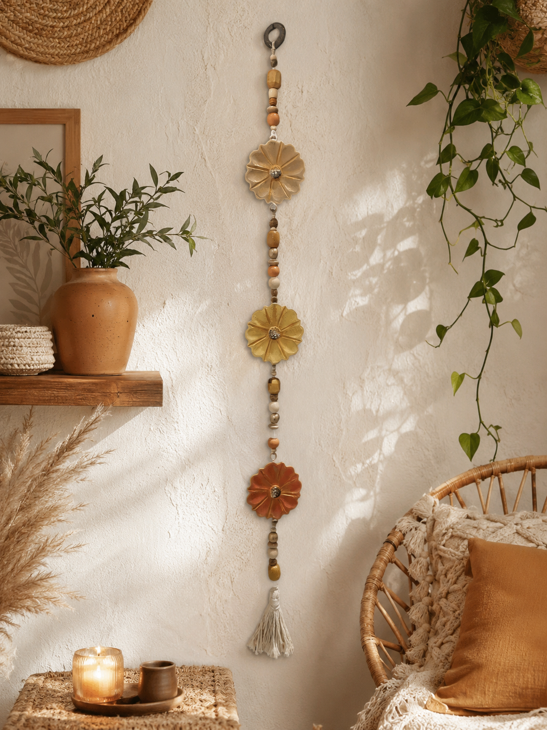 PENDENTE DE FLORES EM MADEIRA