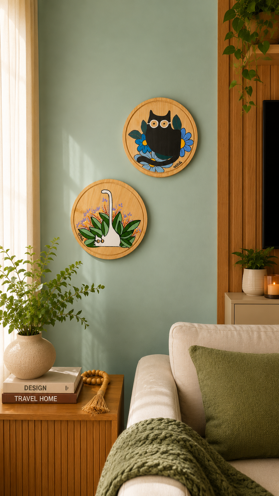 Miniatura: QUADRINHOS  DE MADEIRA DE BAMBU " LOS GATOS" PINTURA AUTORAL