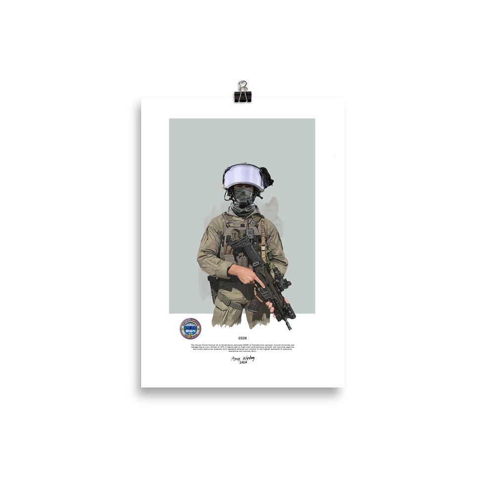 GIGN unframed artwork print showcasing France's elite counter-terrorism unit, known for precision and high-risk interventions