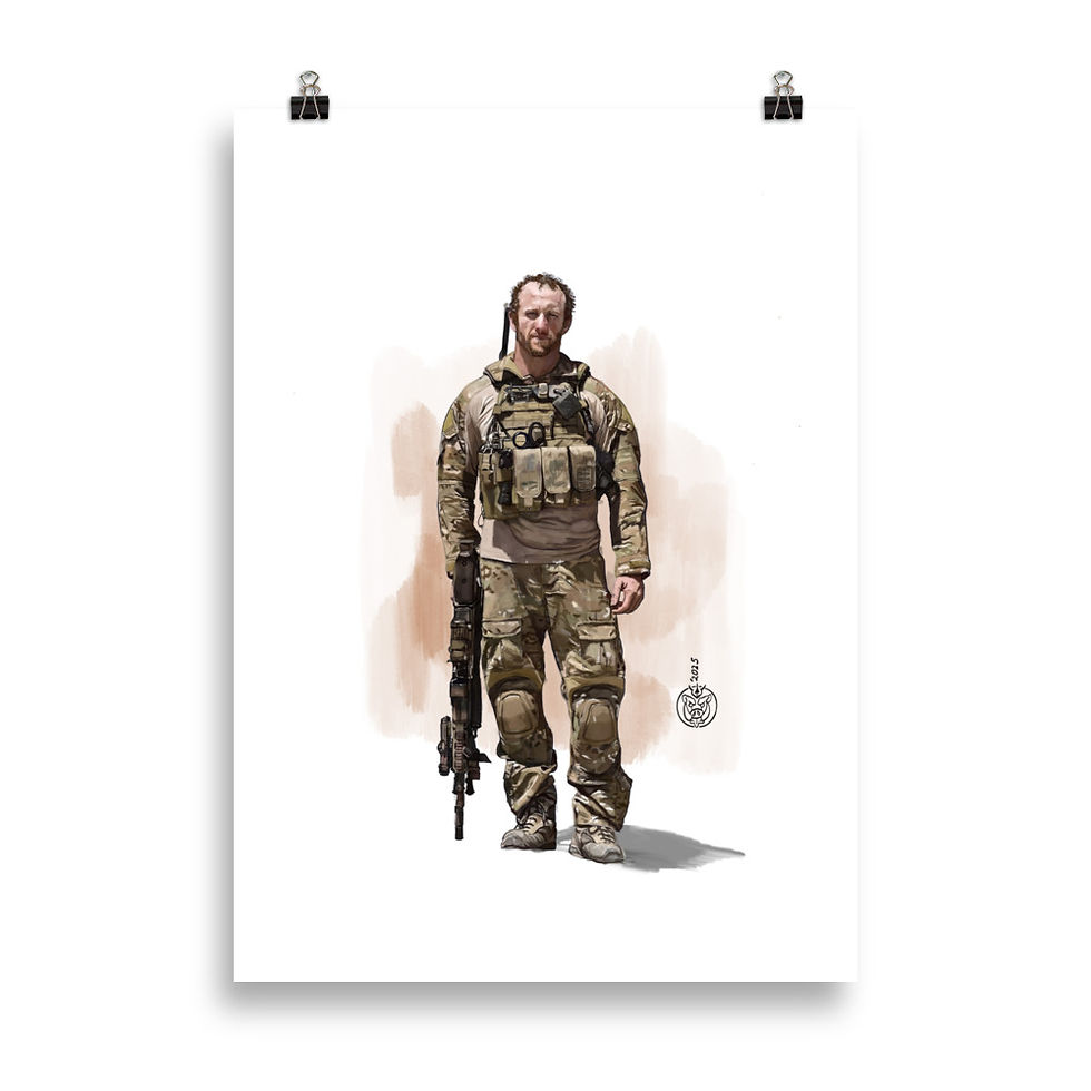 Unframed artwork of Mark Donaldson VC, depicting his bravery in combat and service in the Australian Army and SASR.