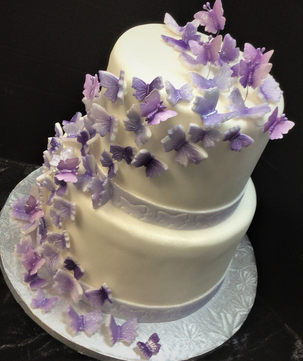 6b. Cascading Purple Butterflies Tiered Cake