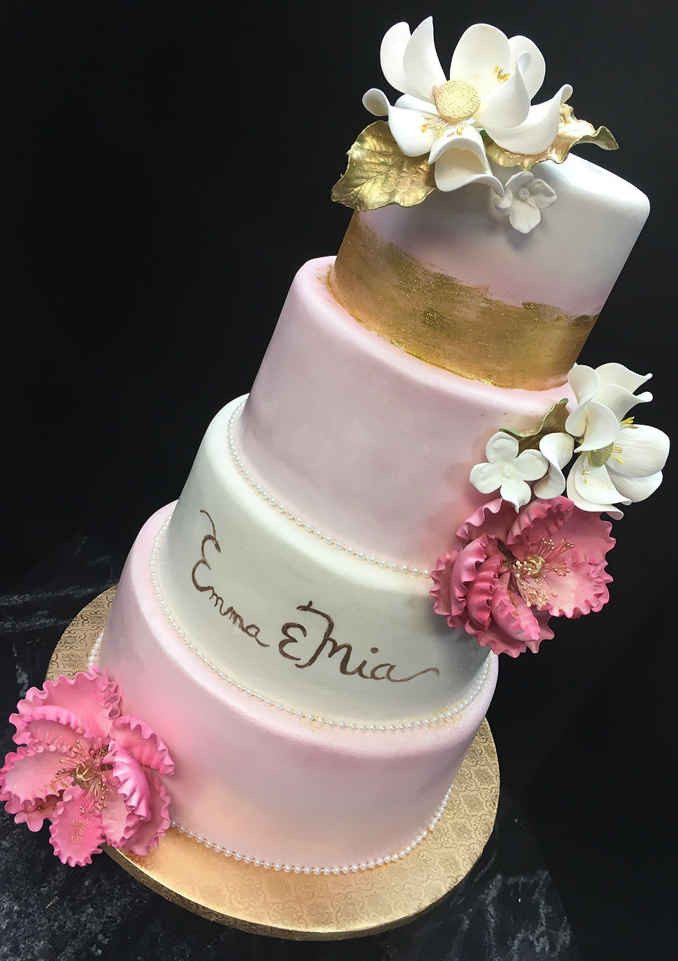 10. 4 tier Blush and Gold cake