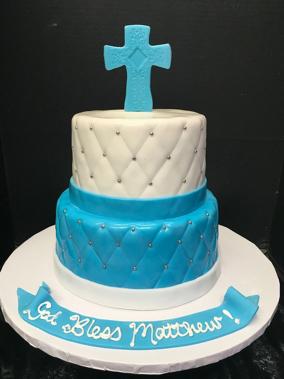 15b. White & Blue Quilted Communion