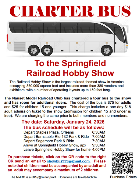 Orleans MA Charter Bus to the Springfield Railroad Hobby Show 1/24/26 Flyer