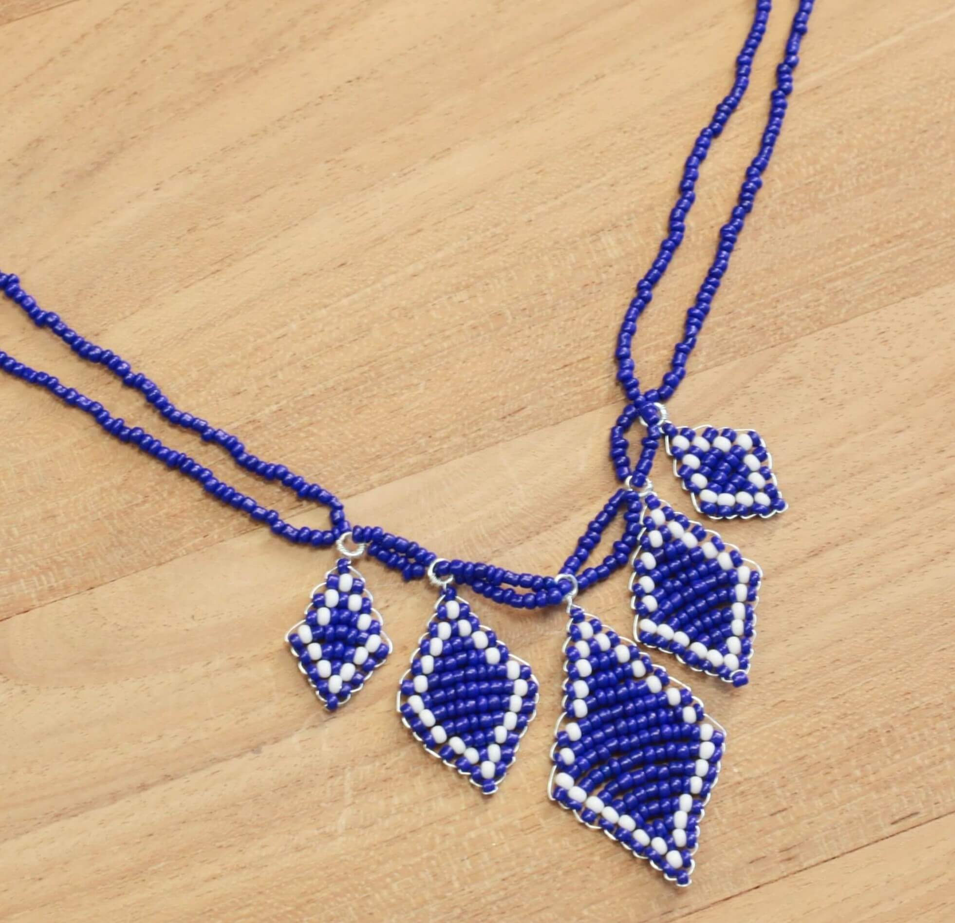 Kallista the most beautiful blue- white necklace, African style, folk-handmade