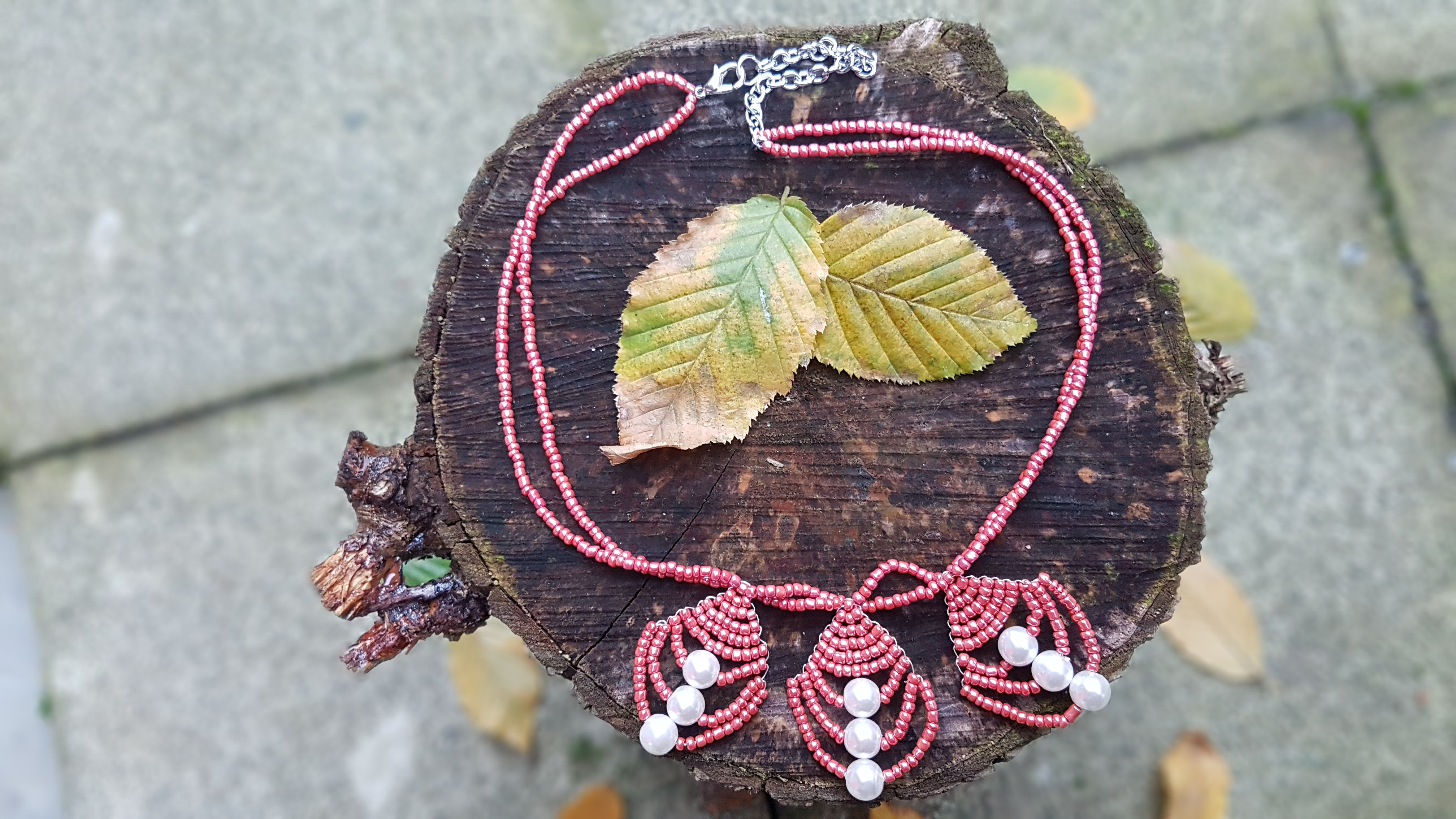 Rose elegant necklace- rose glass beads-stainless steel finishes-handmade