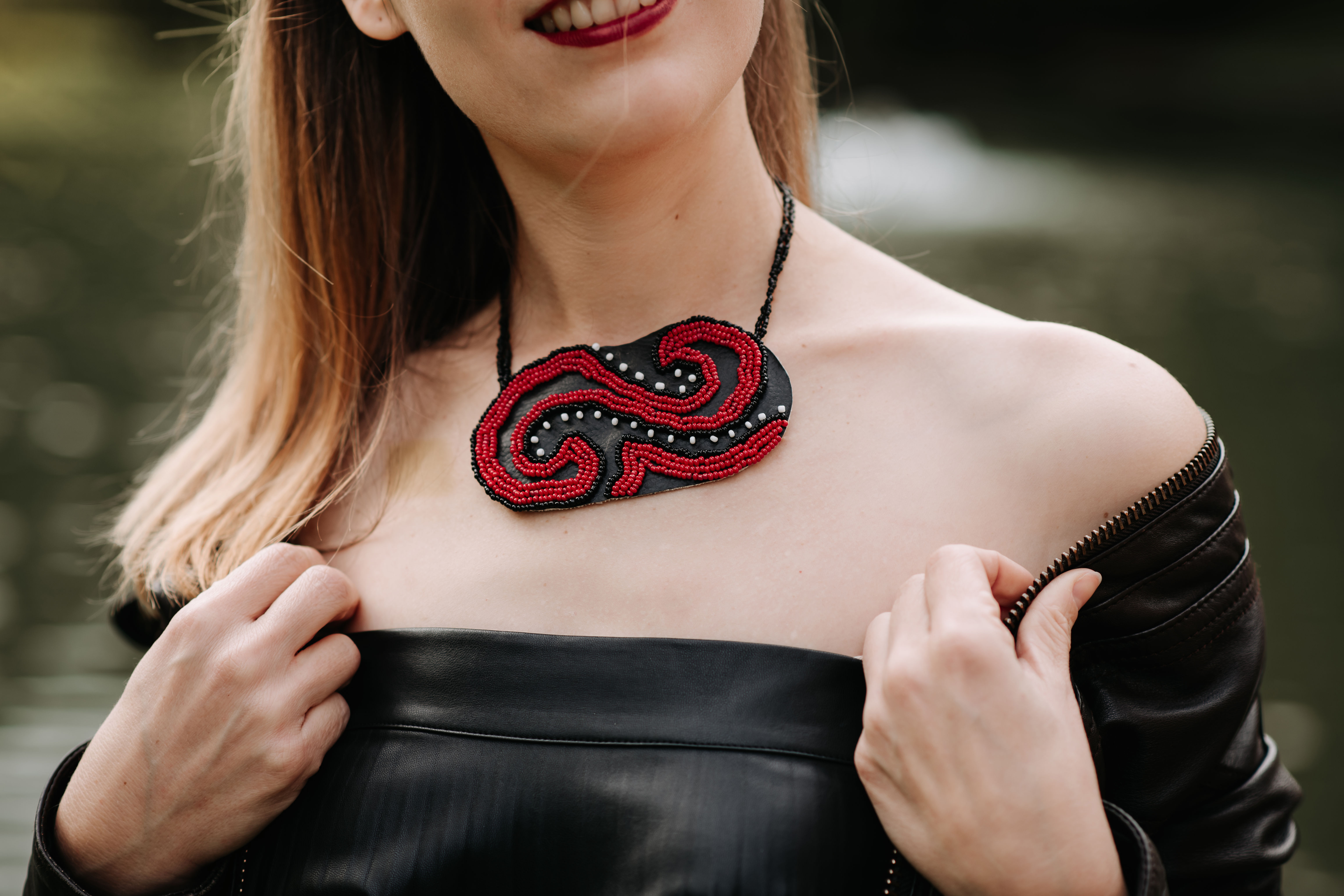 Phoenix embraided necklace with glass beads, handmade