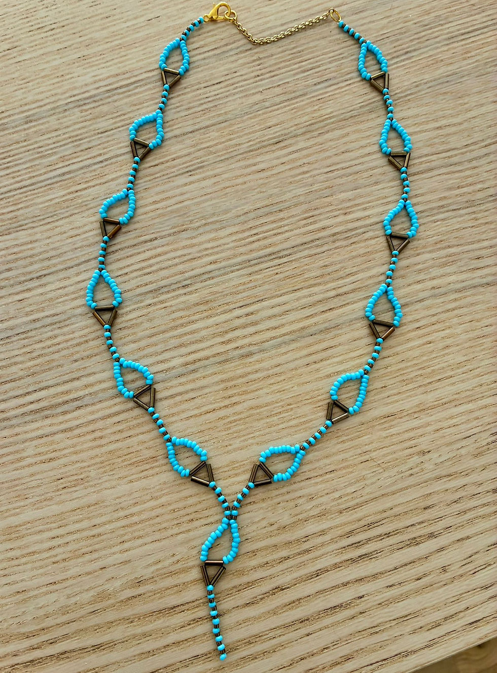 Thumbnail: Acantha orange/green fine necklace, bronze and glass beads