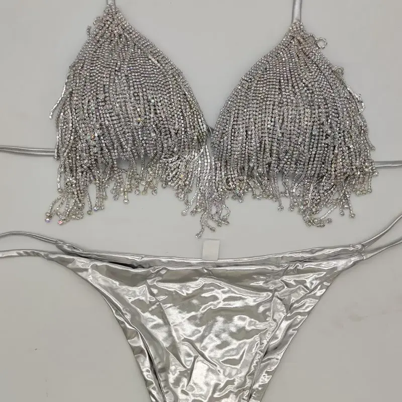 Thumbnail: Crystal Rhinestone Bikini Diamond Sparkle Swimwear Women Beach Set