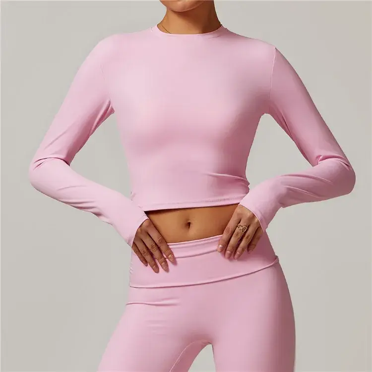 Thumbnail: Long Sleeve Crop Tops Tight Shorts  Quick Dry T Fitness Workout Outfits