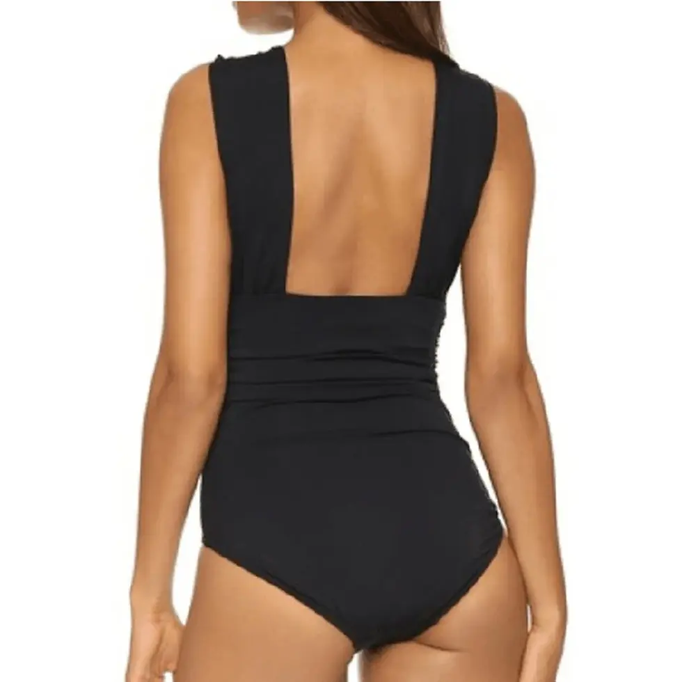 Thumbnail: High Neck Black Red Solid Bathing