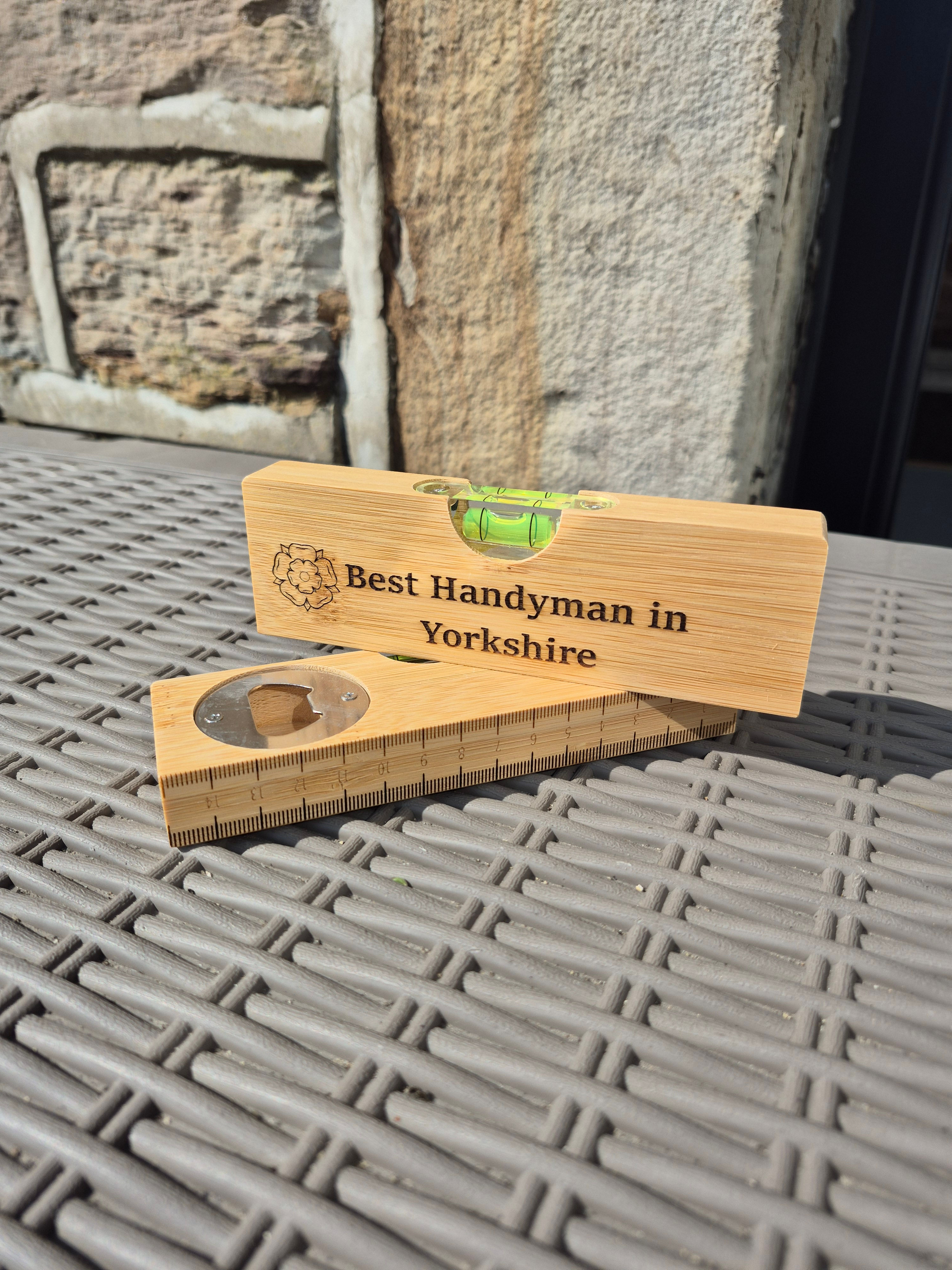 Wooden Spirit Level and Bottle Opener Gift, yorkshire