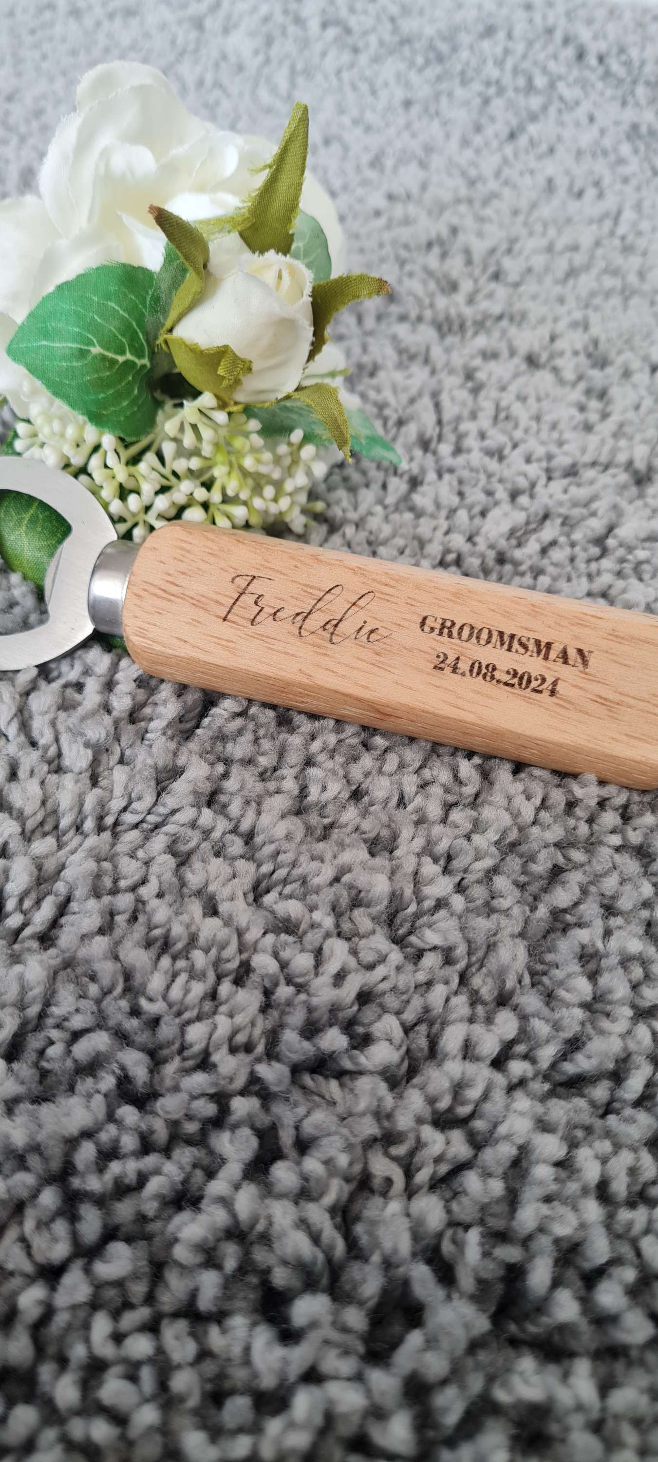 Bottle opener - wedding thank you favour/save the date, name, title and date