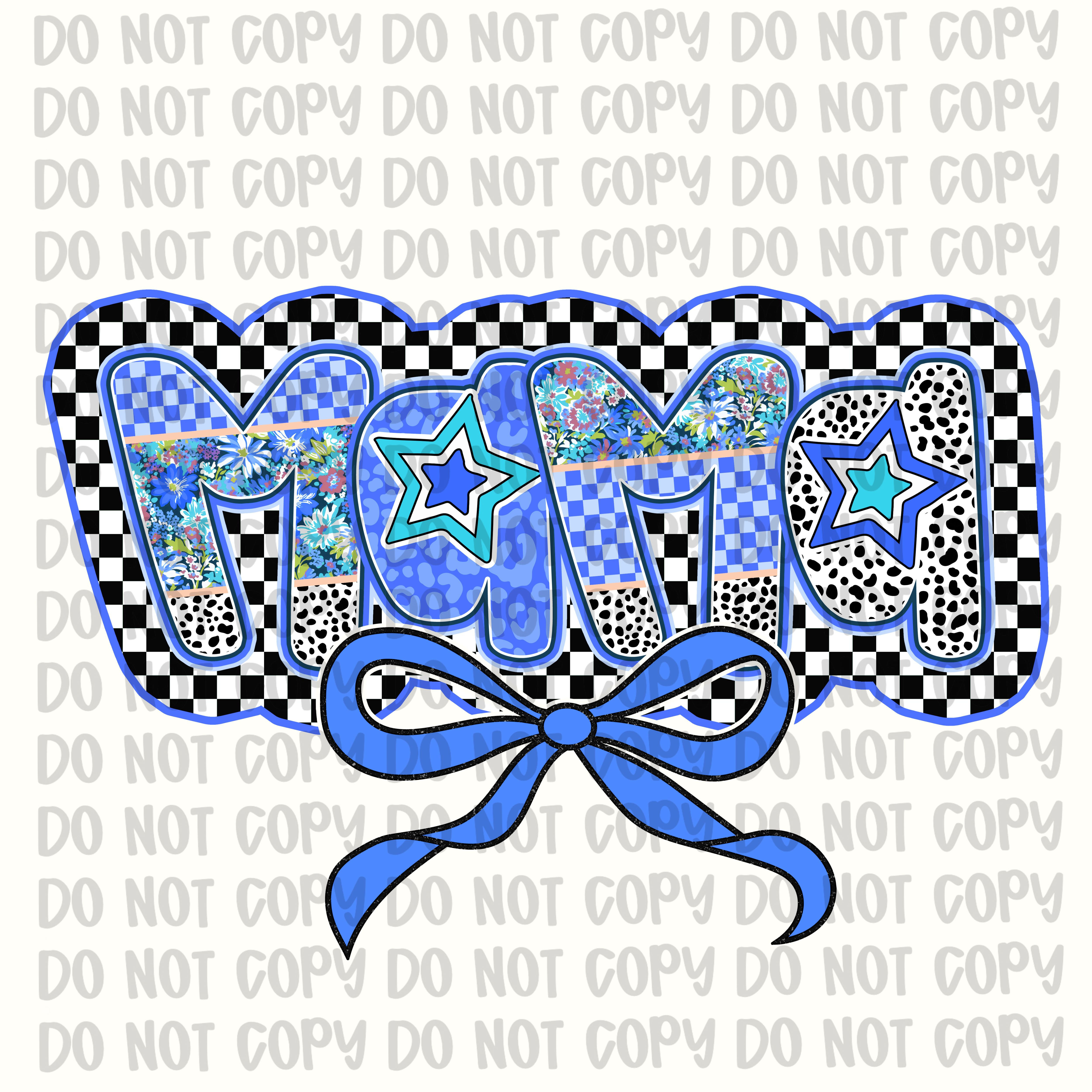 Blue Mama Checkered Bow PNG