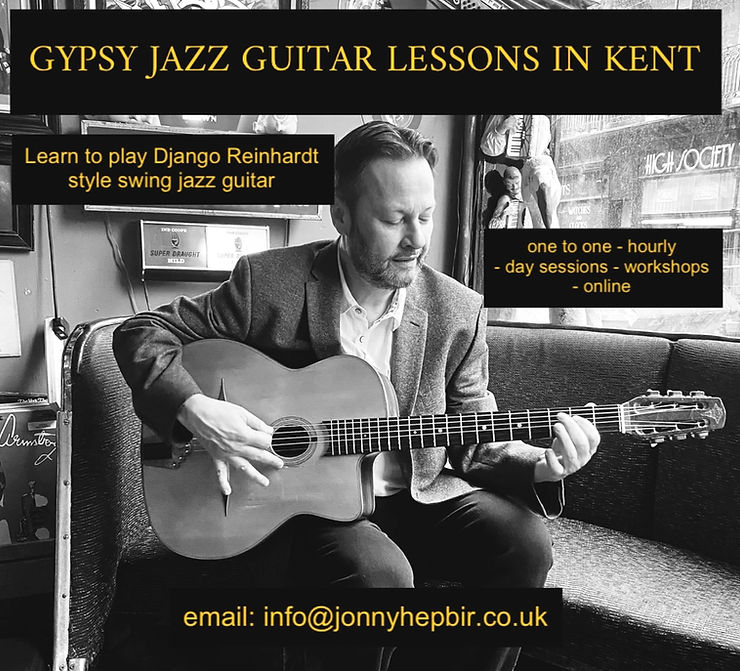 Learn to play Django Reinhardt style Gypsy Jazz Guitar in 2025 with professional Gypsy Jazz musician Jonny Hepbir. In-person or on-line sessions available, all aspects covered.