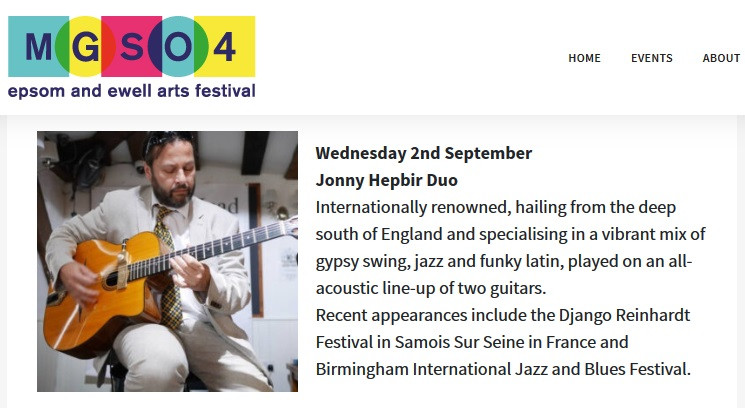 Jonny Hepbir Gypsy Jazz Duo Live At Epsom Marketplace, Surrey 12pm-2.30pm Wednesday 2nd September