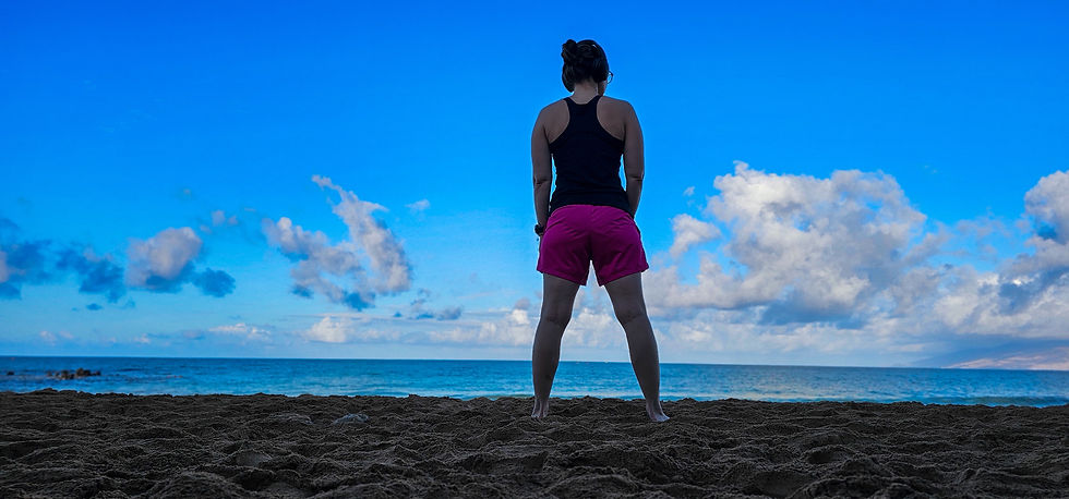 Morning workout in Maui while my Husband goes for a swim
