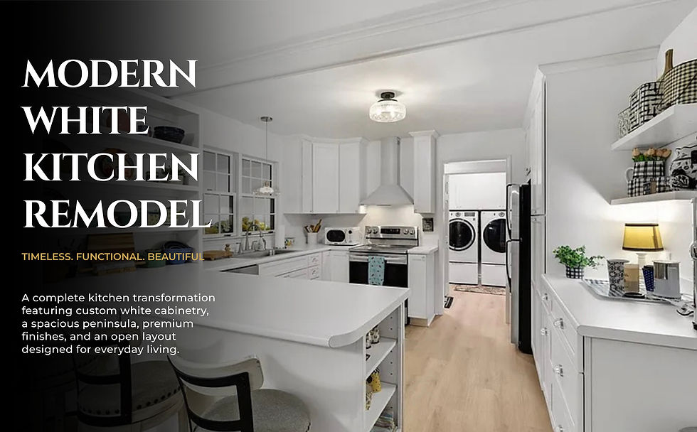 Modern white kitchen remodel with custom cabinets and peninsula