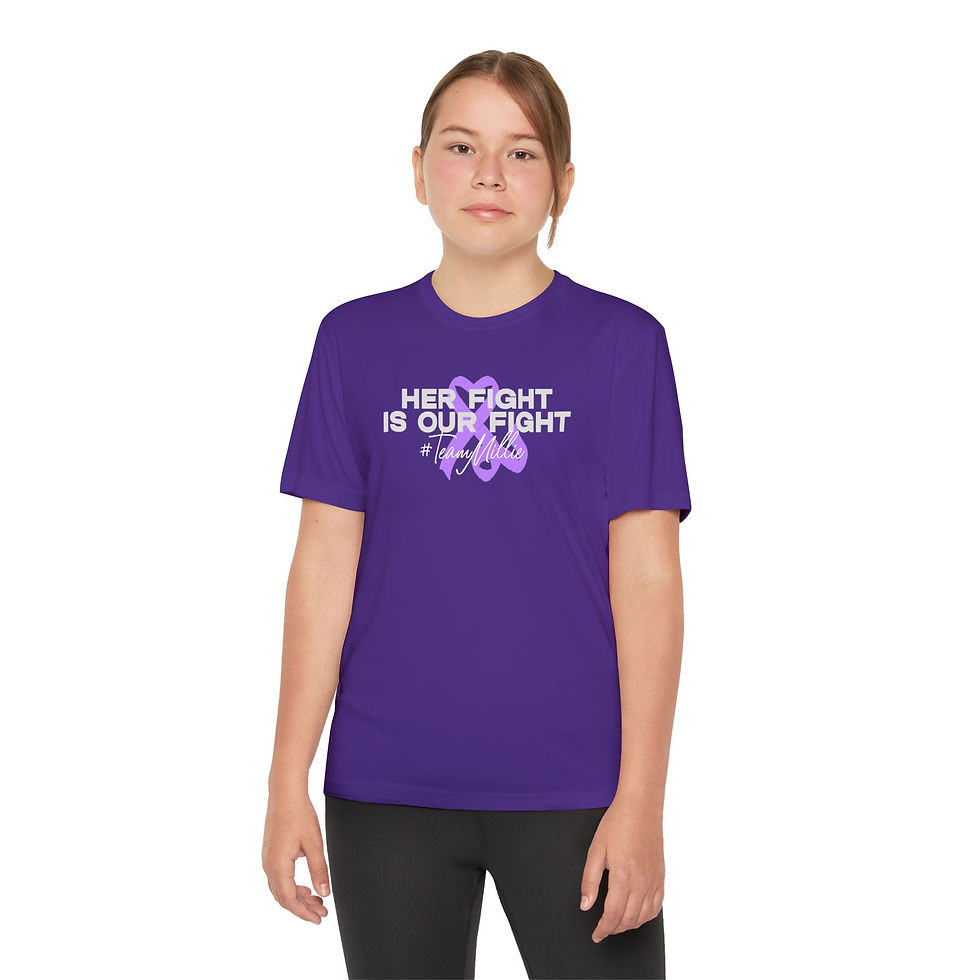 Thumbnail: Youth Tee - "Her Fight Is Our Fight" Lavender Cancer Awareness Shirt