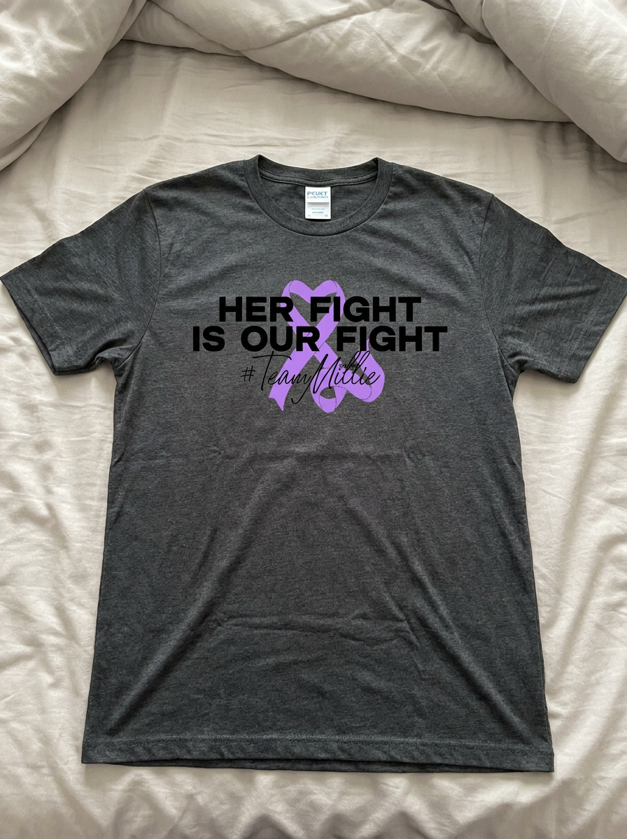 Thumbnail: Her Fight Is Our Fight Tee - #TeamMillie Purple Ribbon Awareness T-Shirt