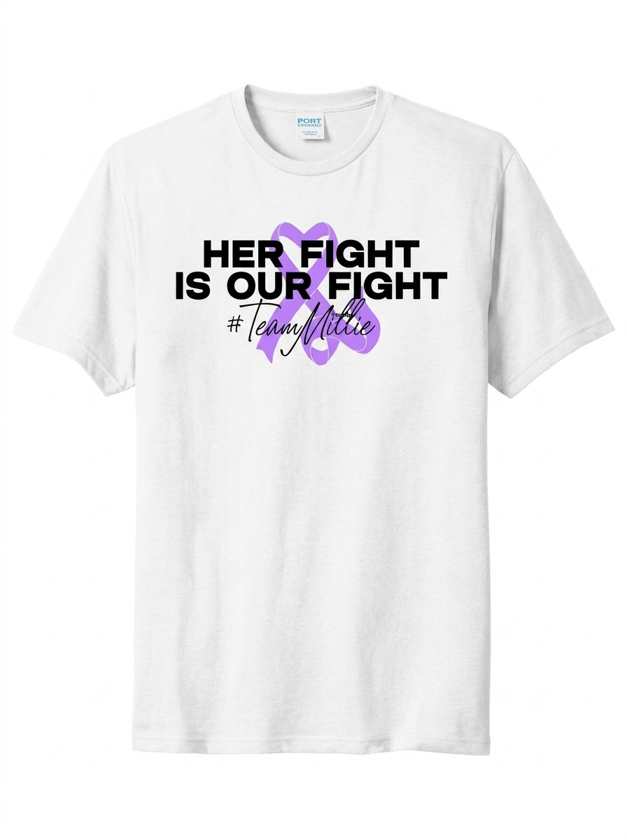 Thumbnail: Her Fight Is Our Fight Tee - #TeamMillie Purple Ribbon Awareness T-Shirt