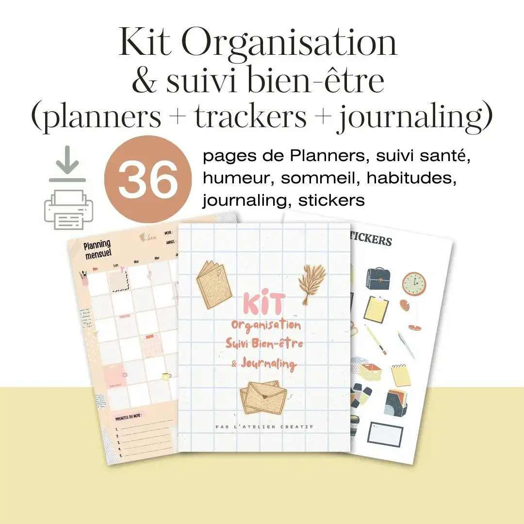 Kit d’organisation & suivi bien-être (planners + trackers + journaling)