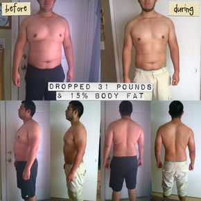 Before and after transformation photos of a client who lost 31 pounds and 15 percent body fat using the Olivas Method-Personal Training.