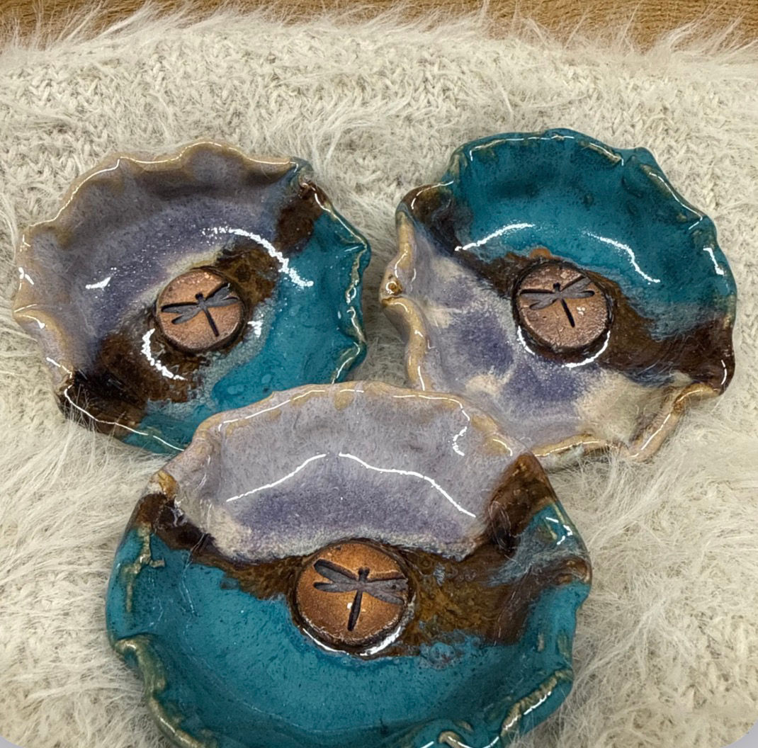 Dragonfly ring dish (dark teal & purple)