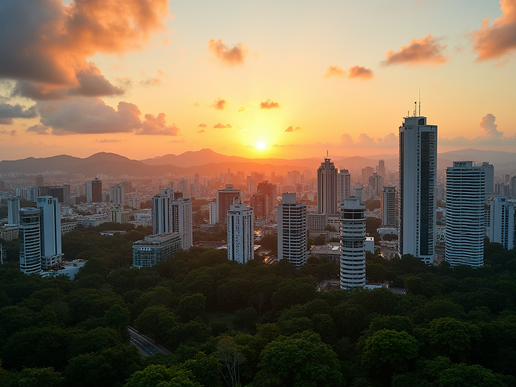 Edificios de oficinas en Puerto Rico al atardecer, simbolizando negocios que buscan planes médicos corporativos con CLB Insurance.