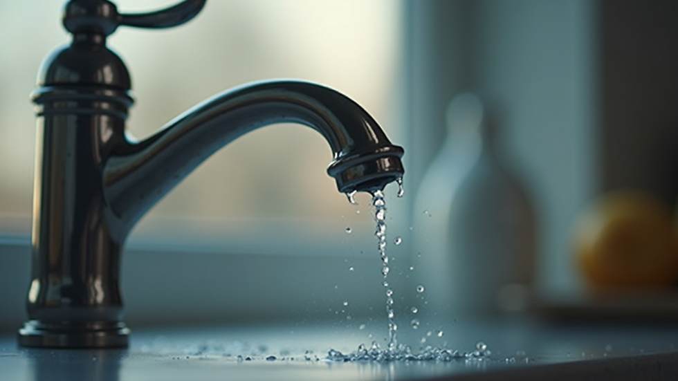 Close-up view of a dripping kitchen faucet