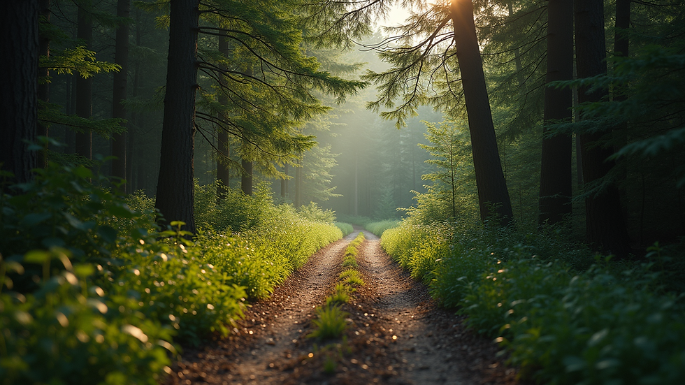 High angle view of a quiet forest path symbolizing a personal journey