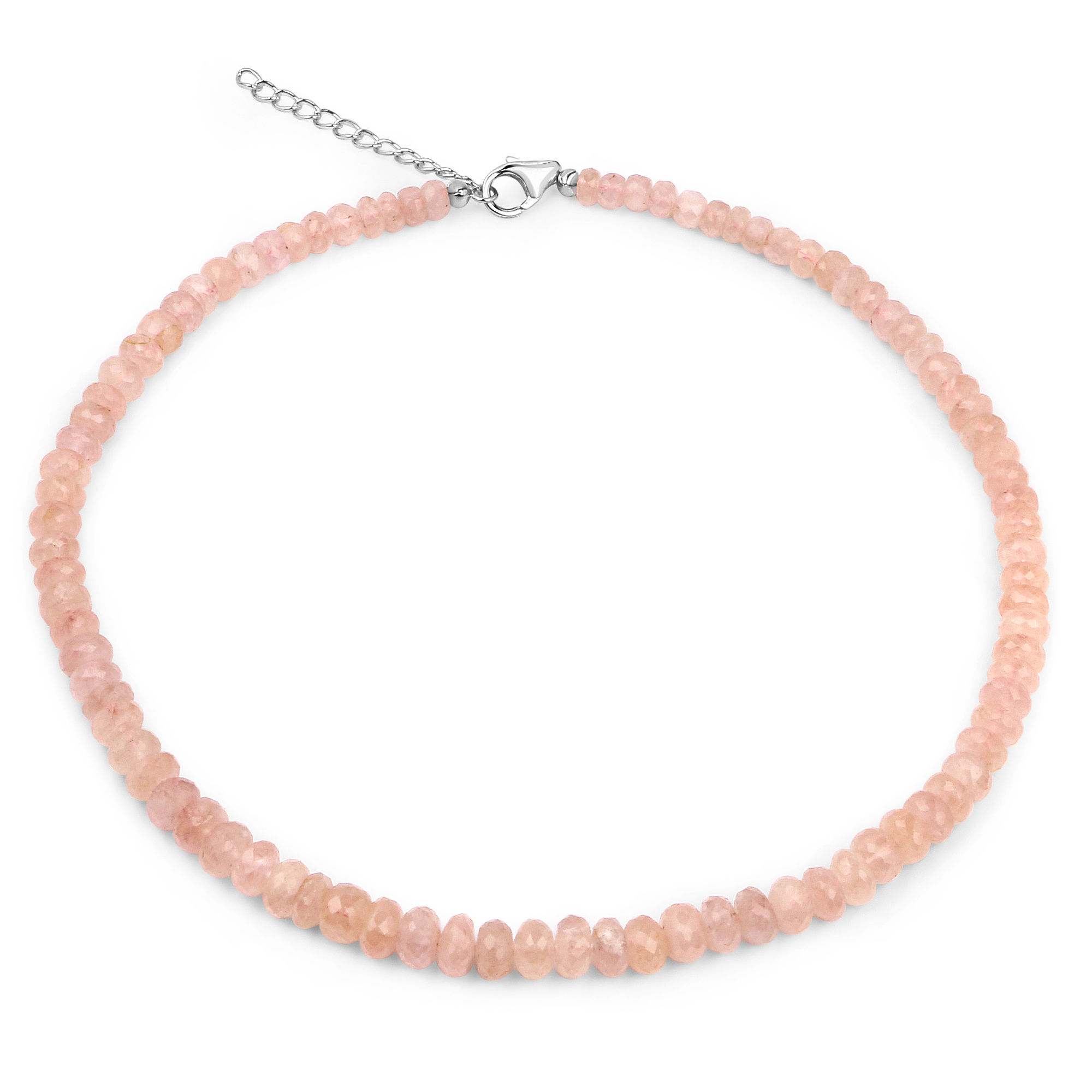 Necklace - 200.00 Carat Genuine Morganite .925 Sterling Silver Beads