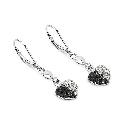 Thumbnail: Earrings: 0.45 Carat Genuine Black Diamond & White Diamond. .925 Sterling Silver