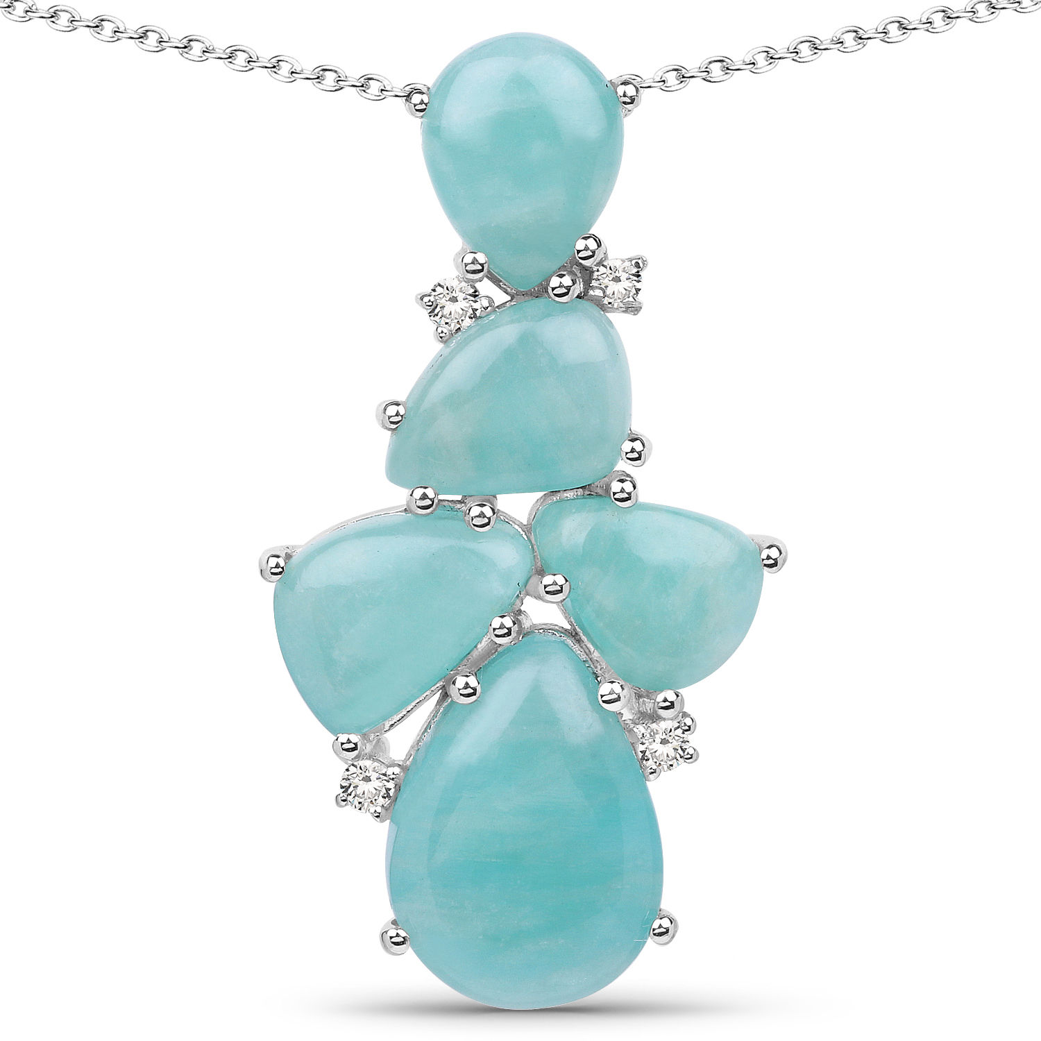 Pendant: 11.23 Carat Genuine Amazonite and White Topaz .925 Sterling Silver