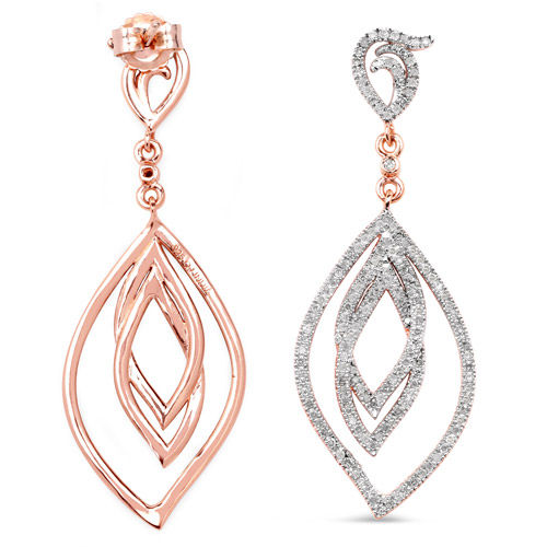 Thumbnail: Earrings: 14K Rose Gold Plated 0.92 Carat Genuine White Diamond .925 Strl-Silver